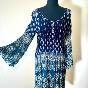 NWT Altar'd State Boho Navy Blue Long Sleeve High-Low Casual Tunic Dress 19”p2p